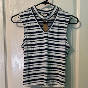 POL Striped Sleeveless Top - Navy and White
